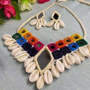 Mirro Necklace and Earrings Set - Customizable Rainbow Color. festive collection. Unique design choker set