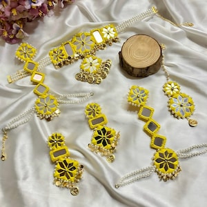 Exquisite Reflections: Handcrafted Choker Necklace Set with Earrings and Hand Harness - Mirrorwork, Cowrie Shells, and Beaded Bliss