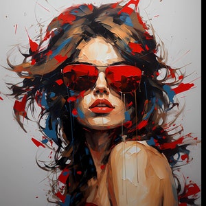 Modern art portrait of WOMAN in SUNGLASSES digital poster. Digital Download. Modern wall art. Abstract woman portrait. Person in sunglasses.
