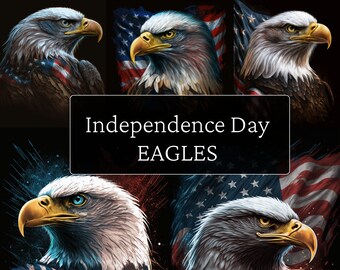 US Eagle Independance Day Pack. July 4th Eagles Posters. Eagle with US flag. Independence day bald eagles. Patriotic eagles. American spirit