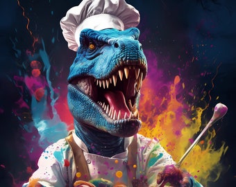 Chef TRex Dinosaur Print, Colorful Kitchen Art (Digital Download)