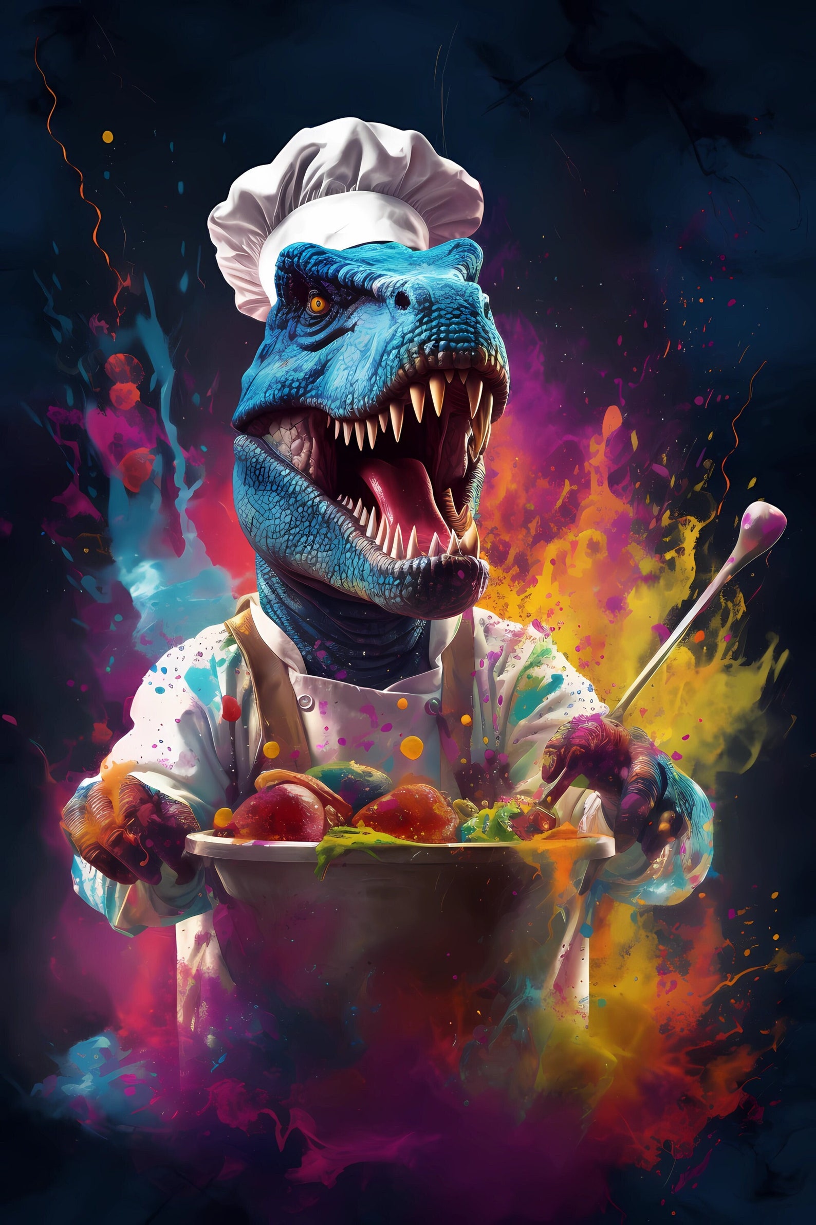 Chef Trex Dinosaur Print, Colorful Kitchen Art (digital Download) - Etsy