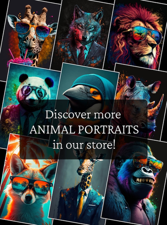 サングラスをかけたカラフルなライオンのポートレートプリント