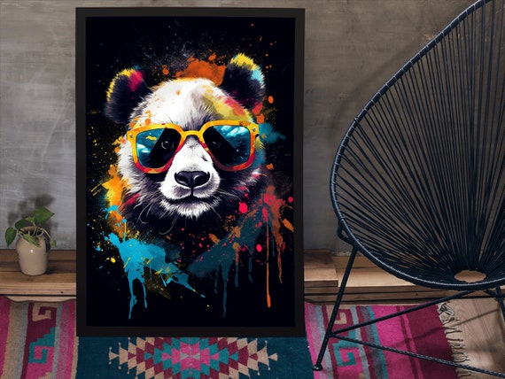 サングラスをかけたパンダの肖像画。カラフルなパンダのプリント