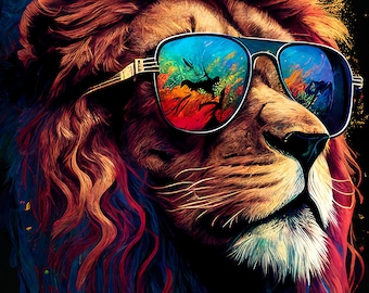 Majestic Lion Portrait Print | Colorful Sunglasses (Digital Download)