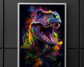 カラフルなTRex恐竜プリント。ティラノサウルス・レックスのポート