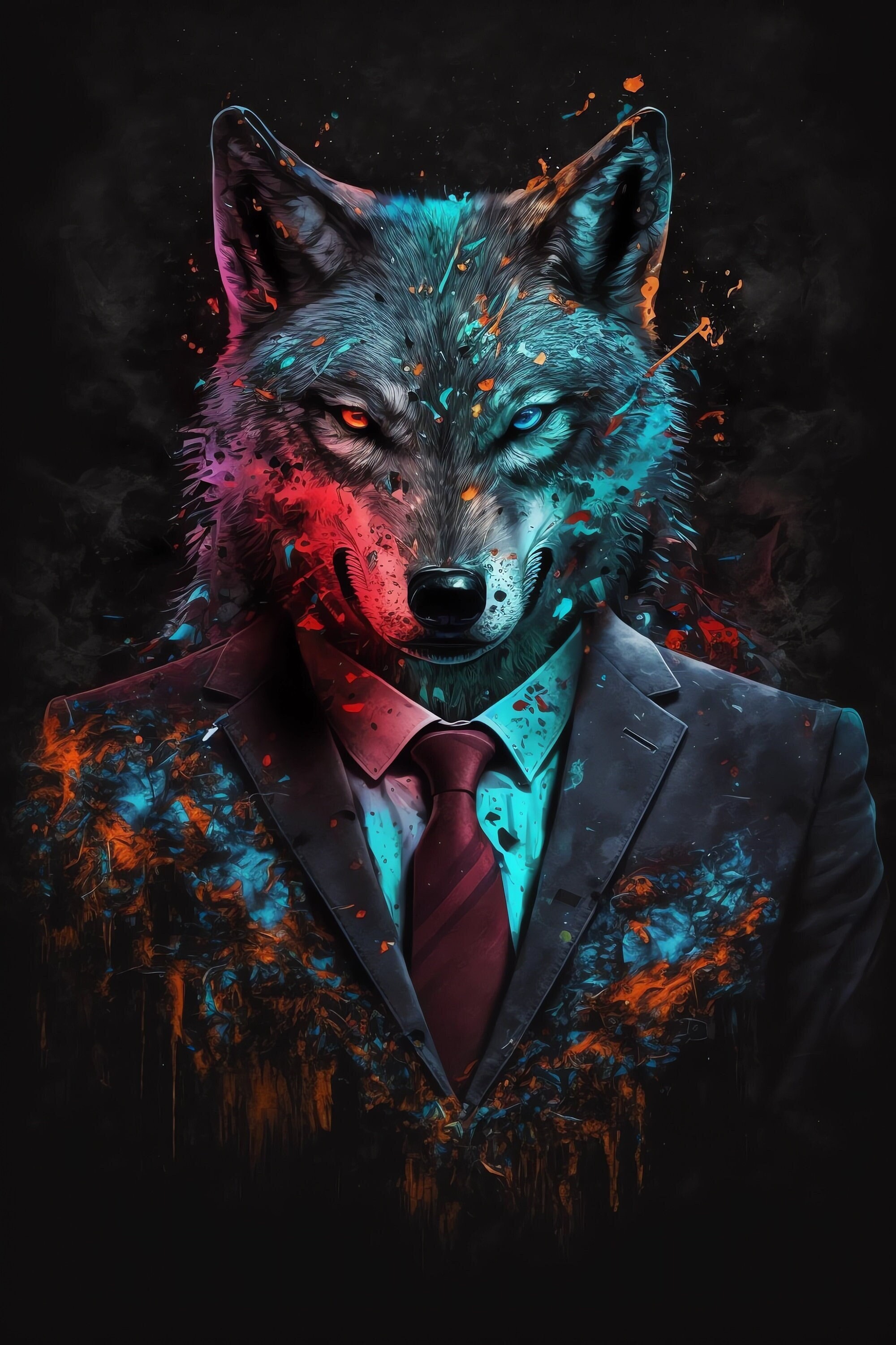Colorful Wolf Portrait in Business Suit. Predator Poster. Boyfriend ...