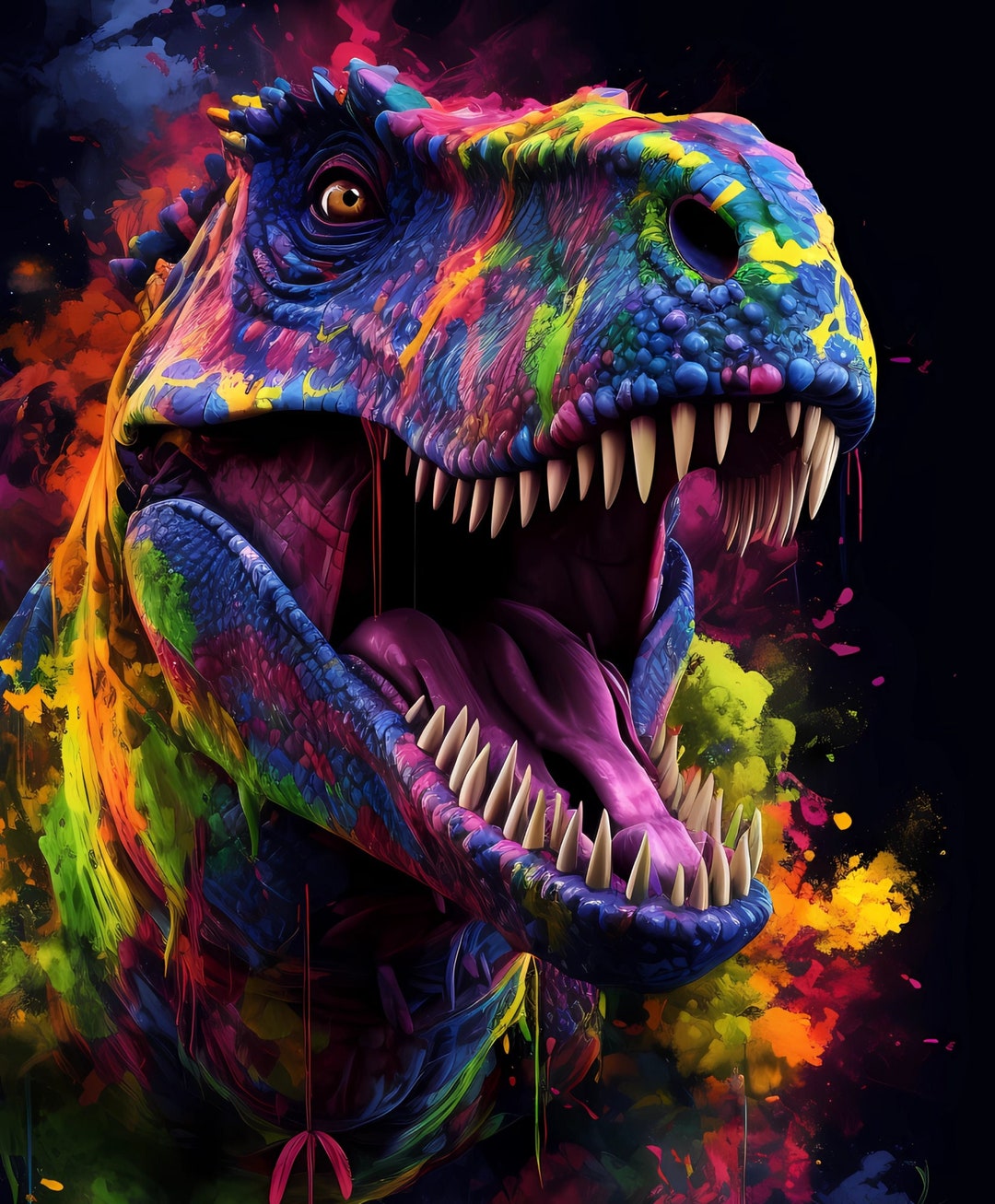 カラフルなTRex恐竜プリント。ティラノサウルス・レックスのポート