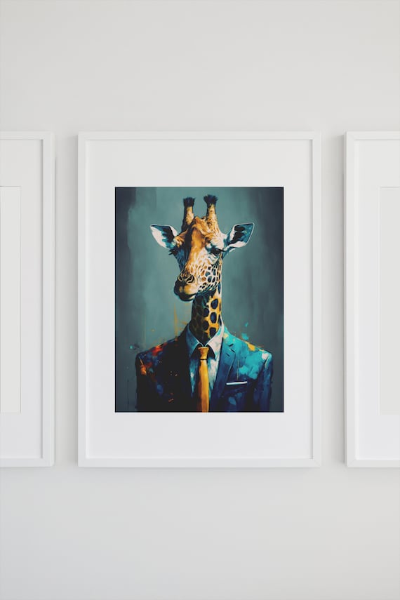 Giraffe in Suit Art Print | Colorful Animal Portrait (digital