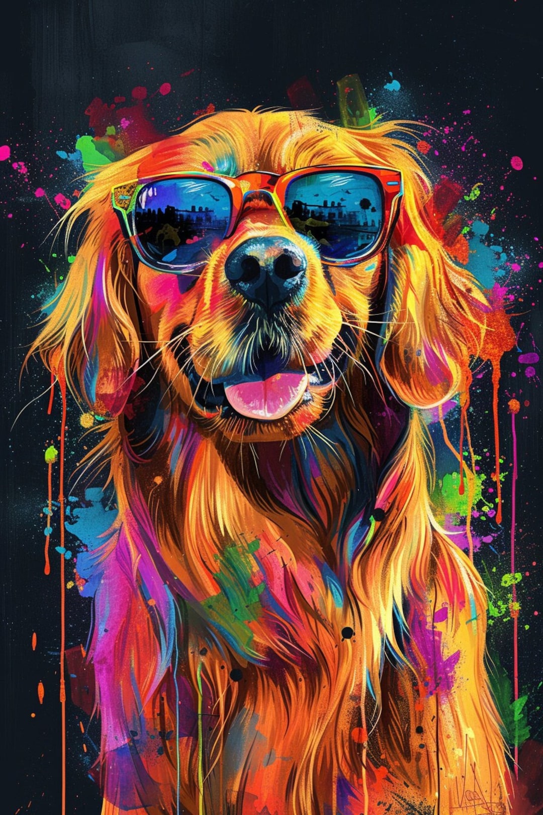 Colorful Golden Retriever Print | Dog in Sunglasses Portrait (digital ...