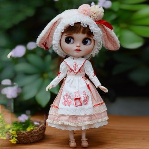 Handmade Doll Clothes Kits With Complete Sewing KIT + Pattern, Tulip Rabbit Doll Dress, Ob11 Ob24 1/6BJD Doll Clothes, Doll Material kit