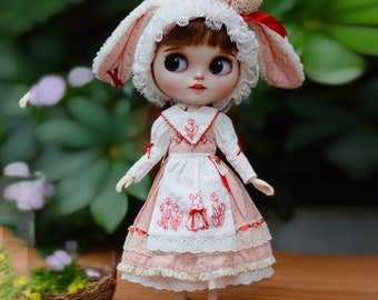 Handmade Doll Clothes Kits With Complete Sewing KIT + Pattern, Tulip Rabbit Doll Dress, Ob11 Ob24 1/6BJD Doll Clothes, Doll Material kit