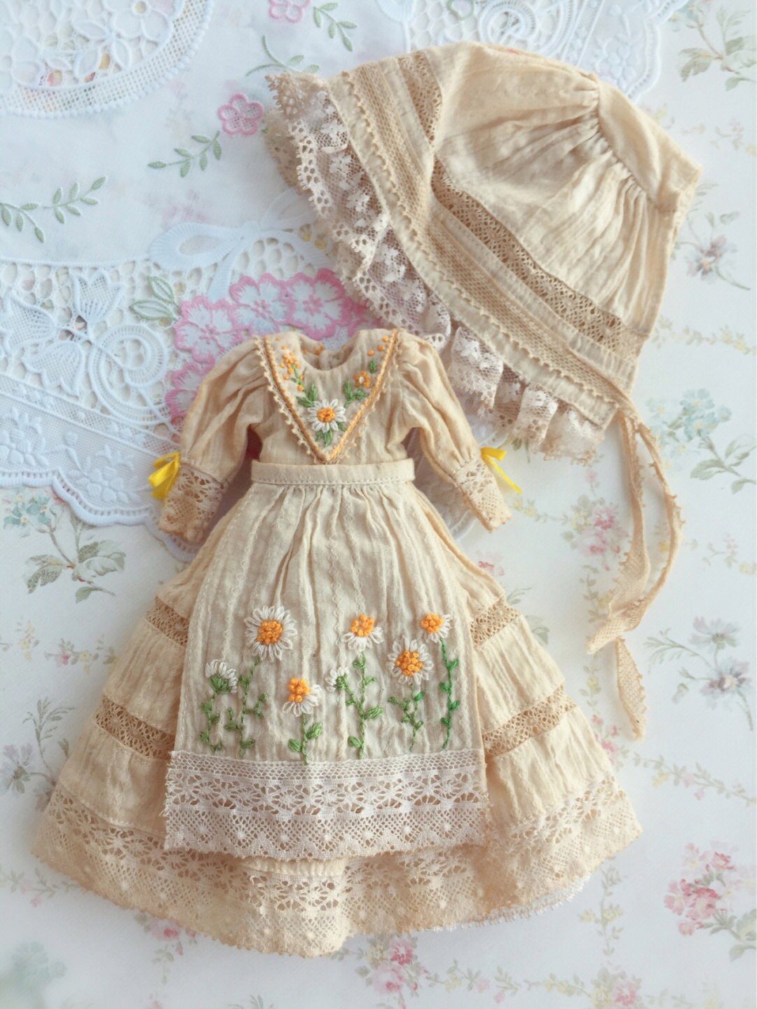 Handmade OB11 Doll Vintage Flower Embroidery Dress Suit, DIY Doll Skirt