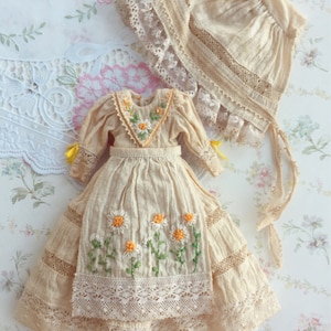 Handmade OB11 doll vintage flower embroidery dress suit, DIY Doll Skirt, Ob24 Doll Clothes Material Package, Make Your Own Doll Clothes