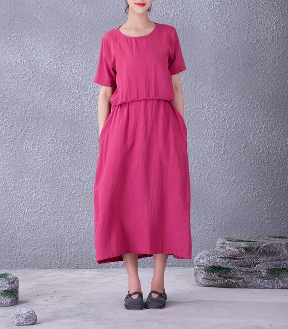 Clearance Summer Cotton Dress Casual Loose Soft Dresses Short Sleeves Midi Dress Etsy Canada