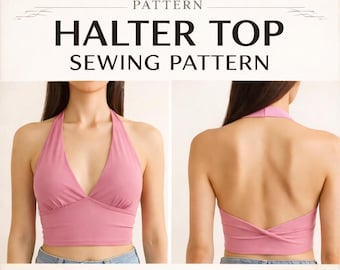 Naaipatroon haltertop pdf | Patroon crop top voor dames | Eenvoudig naaipatroon voor beginners | Zomer boho-top | Haltertop meisjes