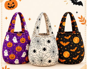 Pumpkin Trick or Treat Bag Sewing Pattern PDF | Beginner Halloween Candy Bucket Pattern | DIY Reversible Fabric Basket 3 Sizes