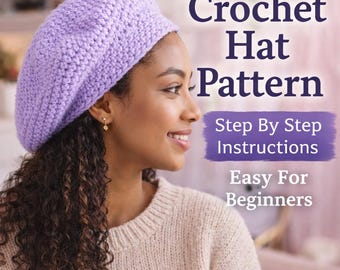 Patroon gehaakte baret - eenvoudige Slouchy-baret voor beginners - patroon gehaakte muts in Franse stijl - pdf direct downloaden - eenvoudig gehaakte muts