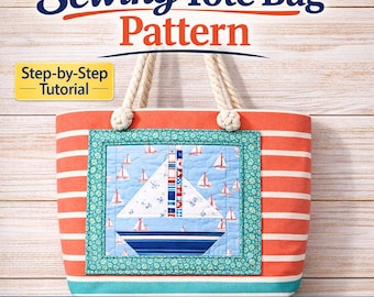 Naaipatroon zeilboot-draagtas pdf | Nautisch quiltblok taspatroon | 11 x 12 strandtasontwerp | Patchwork-draagtas voor beginners