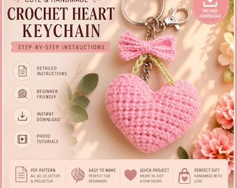 Cherry Heart Amigurumi Keychain Pattern, Beginner Crochet Tutorial (PDF Download)