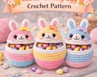 Patroon gehaakt konijntje paasei, pdf-doosje amigurumi, invulbare verrassing DIY