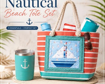 Sailboat Tote Bag Sewing Pattern | Nautical Beach Bag, Beginner Patchwork (PDF Download)