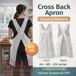 Cross Back Apron Sewing Pattern | Japanese Style, Beginner Friendly (Digital Download)