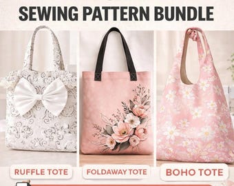 3 draagtassen digitaal naaipatroon bundel pdf, ruches boho opvouwbare taspatronen, afdrukbare naai-pdf-zelfstudie