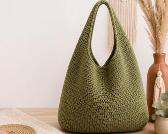 Large Boho Hobo Crochet Bag Pattern, Beginner Slouchy Shoulder Tote (PDF Download)