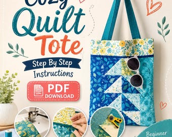 Quilt Tote Bag Sewing Pattern | Half Square Triangle Patchwork (PDF Download)