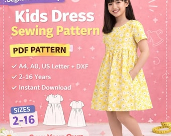 Naaipatroon linnen zomerjurk kinderen | Boho-zonnejurk voor peuters, maten 2-16 (pdf-download)