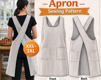 Naaipatroon schort kruis rug pdf | Japans schortpatroon zonder stropdas | Eenvoudig naaiproject voor beginners voor vrouwen