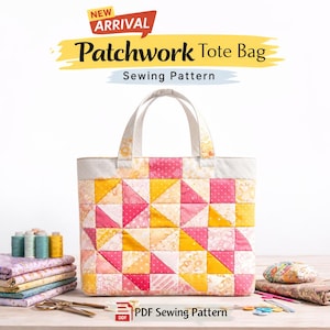 Quilt Patch Tote Bag Pattern PDF | Patchwork Quilted Handbag Tutorial | Miniature 9x9 Scrap Buster Bag | PDF Sewing Pattern | DIY Quilt Gift