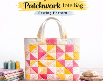 Patroon draagtas met quiltpatch pdf | Zelfstudie patchwork gewatteerde handtas | Miniatuur 9 x 9 schroottas | PDF-naaipatroon | DIY-quiltcadeau