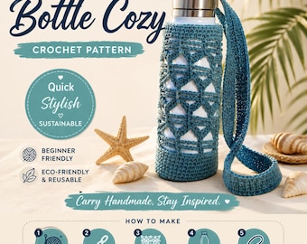 Bergen Bottle Cozy Crochet Pattern, 40 oz Hydro Flask Sleeve, Easy Lace Carrier (PDF)