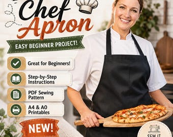 Chef Apron Sewing Pattern, Beginner Project, Classic Bib Style (PDF Download)