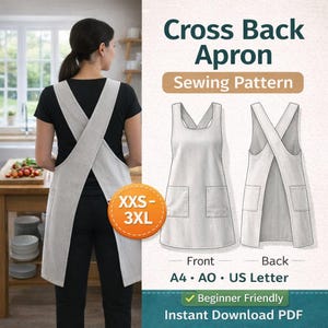 Patrón de costura para delantal con espalda cruzada / Estilo japonés, ideal para principiantes (descarga digital)