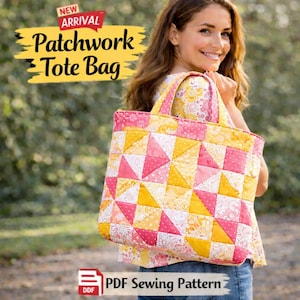 Patroon draagtas met quiltpatch pdf | Zelfstudie patchwork gewatteerde handtas | Miniatuur 9 x 9 schroottas | PDF-naaipatroon | DIY-quiltcadeau