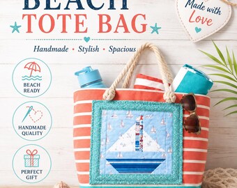 Sailboat Tote Bag Sewing Pattern | Nautical Beach Bag, Beginner Patchwork (PDF Download)