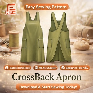 Avental com Costas Cruzadas - Molde em PDF • Avental fácil para iniciantes • Avental japonês • Avental para artistas e cozinha • Download digital • Avental tipo avental