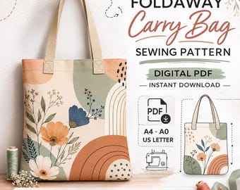 Shopping Bag Sewing Pattern PDF, Foldable Shopping Bag Pattern, Reusable Tote Bag Sewing Pattern,