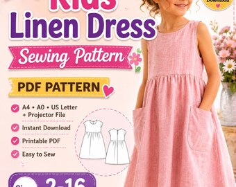 Summer Sundress, Pockets (PDF Download) | Kids Linen Dress Sewing Pattern