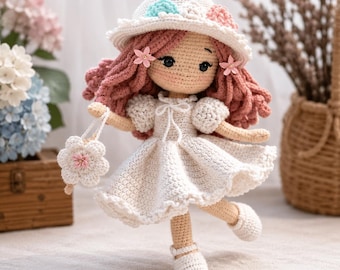Hydrangea Amigurumi Doll Pattern PDF, Flower Girl Crochet Tutorial (Digital Download)
