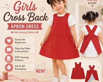 Reversible Japanese Style PDF | Kids Cross-Back Apron Sewing Pattern  | Ages 1-12