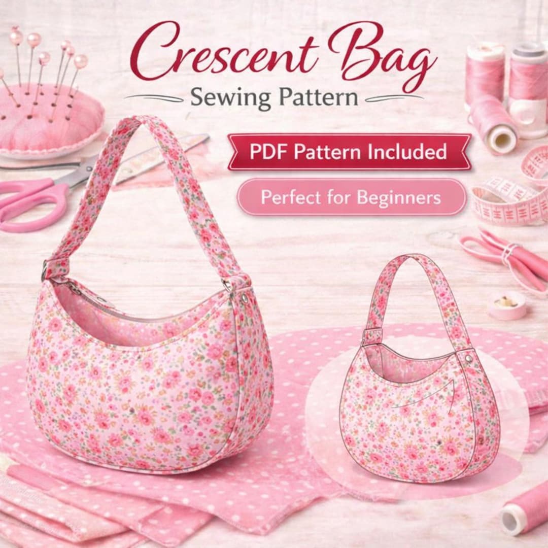 Crescent Bag Sewing Pattern | Modern Shoulder Bag, Zipper, Lined (PDF ...