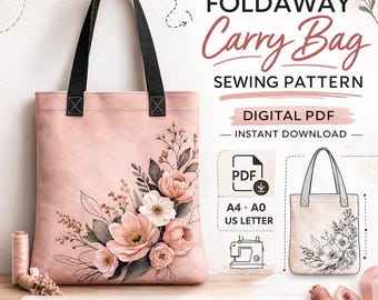 Naaipatroon draagtas boodschappentas: opvouwbaar ontwerp voor beginners (pdf-patroon kan direct worden gedownload)