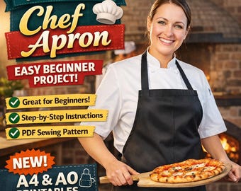 Naaipatroon chef-kokschort, beginnersproject, klassieke slabbetjestijl (pdf-download)