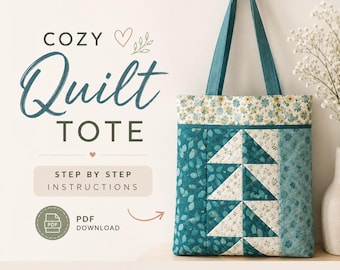Quilt Tote Bag Sewing Pattern | Half Square Triangle Patchwork (PDF Download)