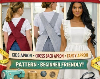 3-in-1 schort naaipatroonbundel | Japanse stijl dames en kinderen + vintage ruche