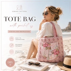 Quilted Tote Bag Sewing Pattern | Strip Ease Patchwork, Multi Pocket Tote (PDF Download)